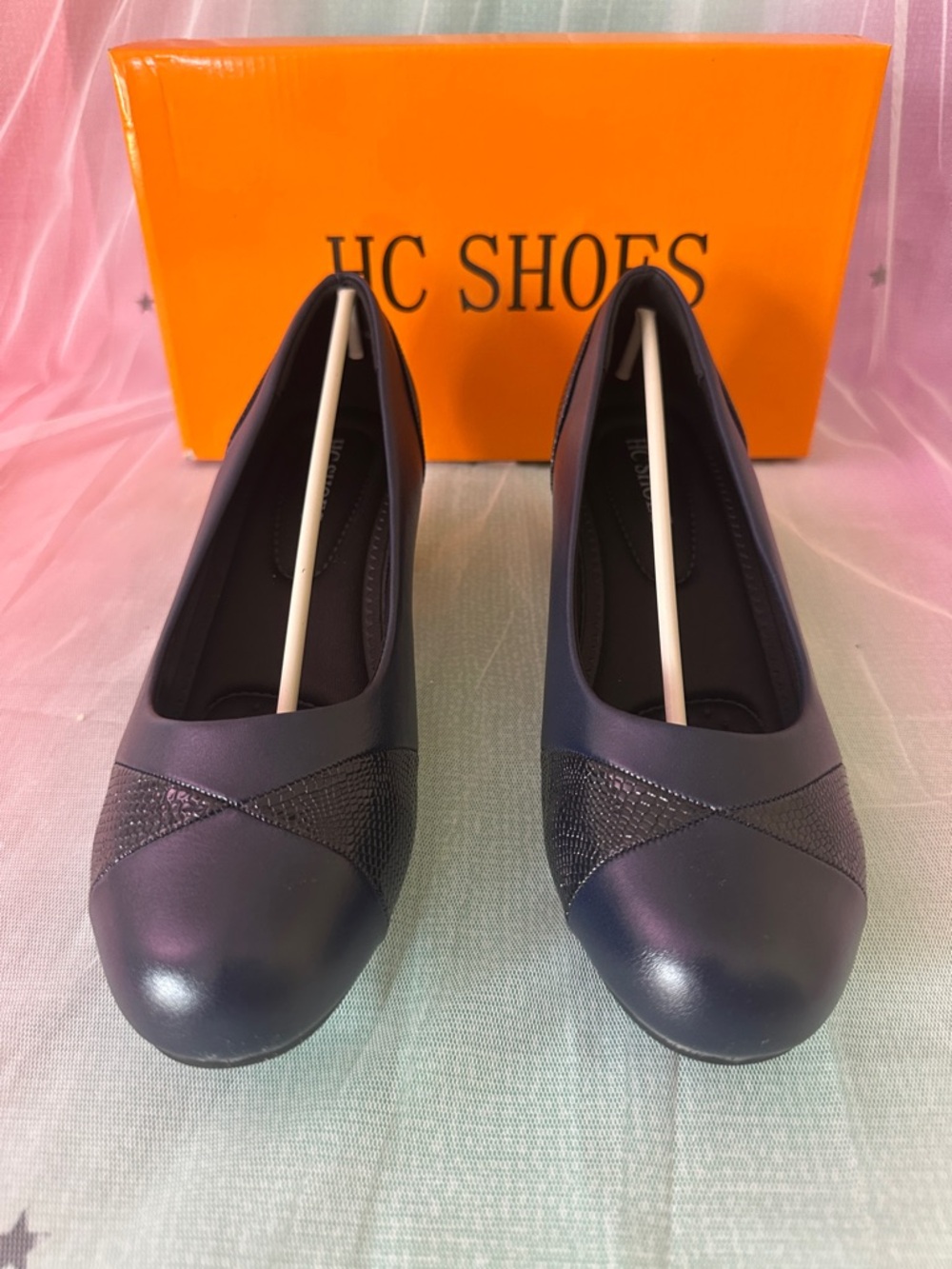 Classic Navy Blue Women's Ballet Flats with Textured Cross Detail